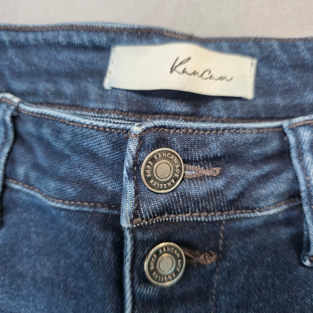 KanCan High Rise Flare Jeans Dark Wash Button Fly Raw Hem KC7138D Size 9 (28) - Picture 7 of 13